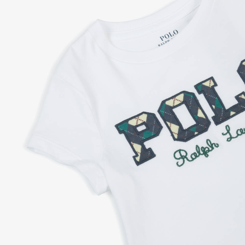 Ralph Lauren-Girls Varsity Logo White Tee | Childrensalon Outlet