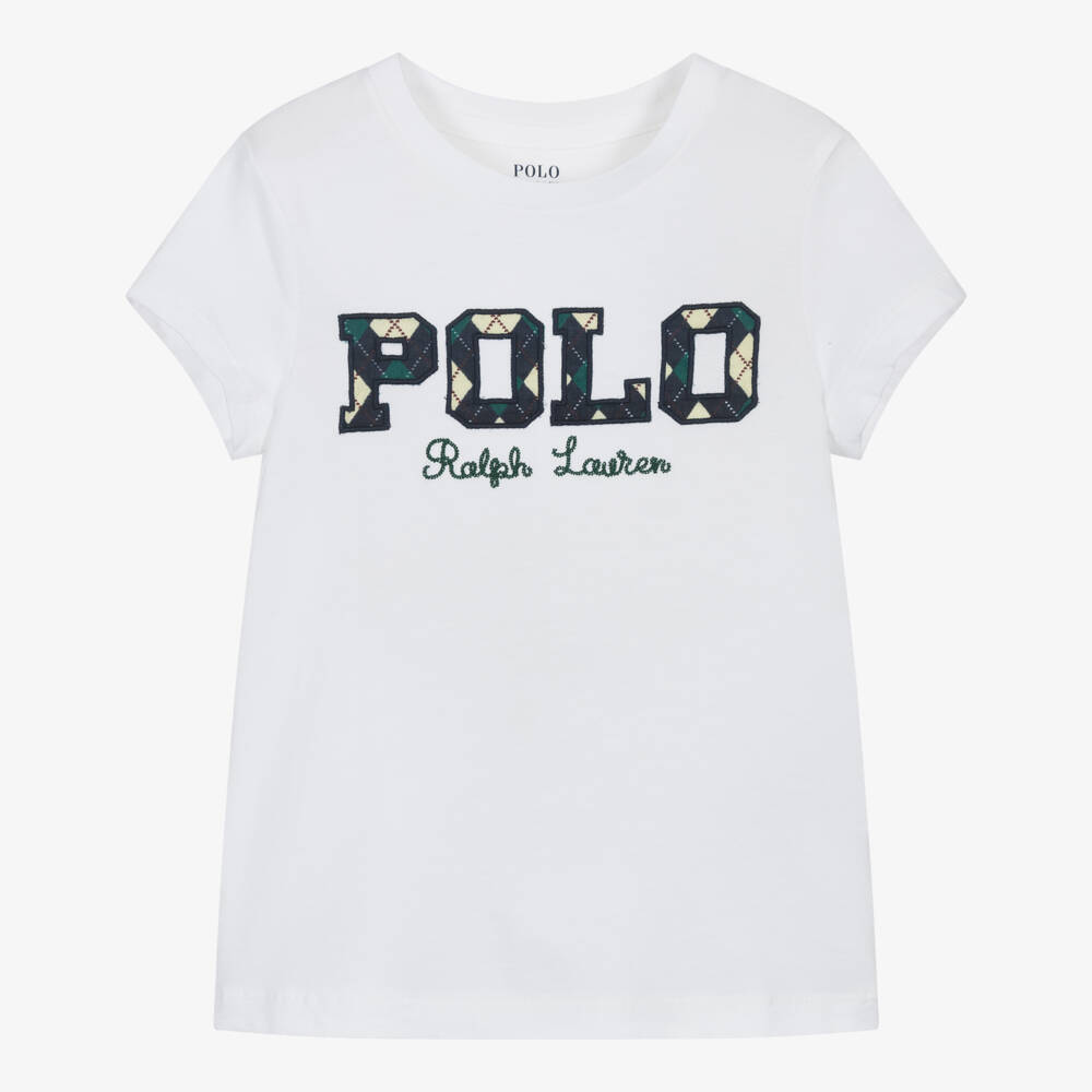 Ralph Lauren-Girls Varsity Logo White Tee | Childrensalon Outlet