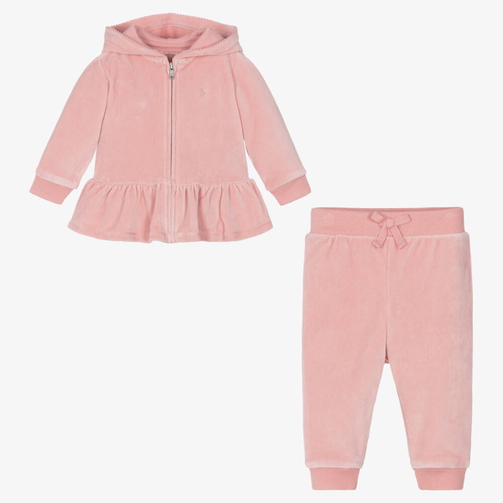 Ralph Lauren-Girls Velour Pink Hoodie Set | Childrensalon Outlet