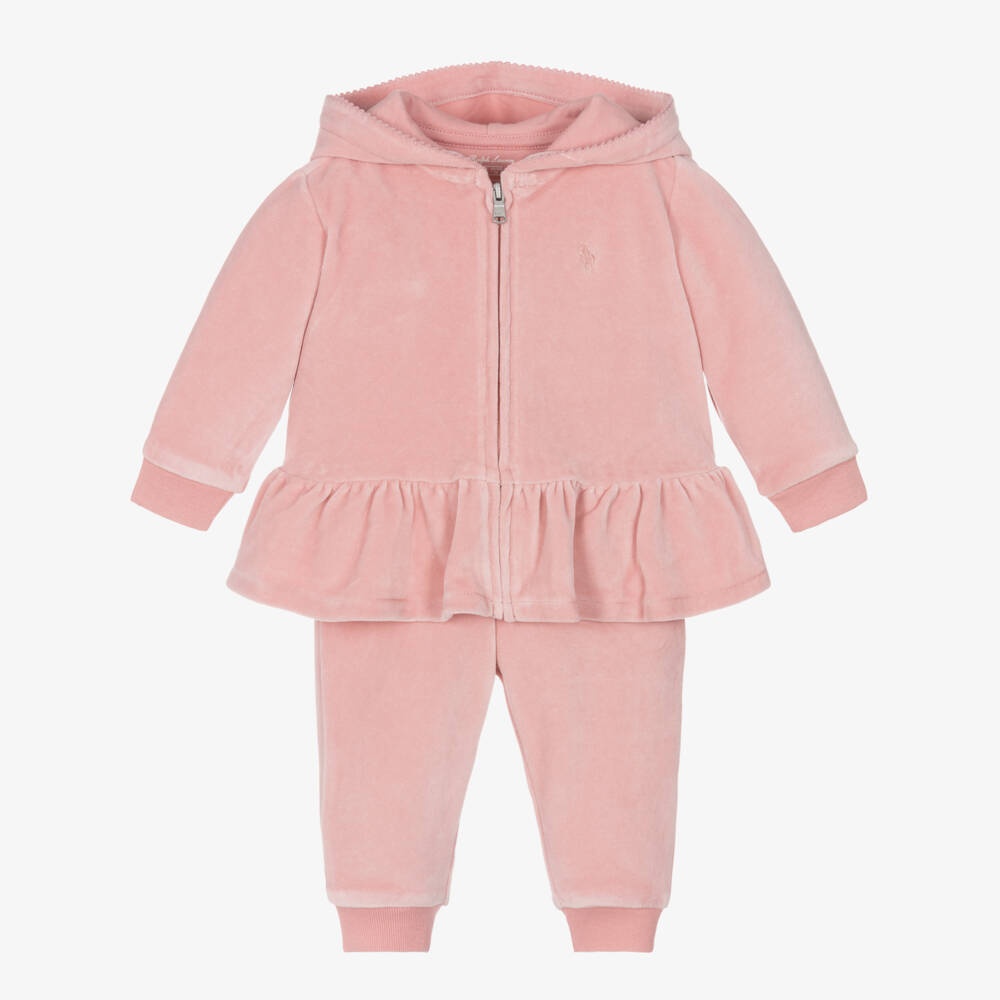 Ralph Lauren-Girls Velour Pink Hoodie Set | Childrensalon Outlet