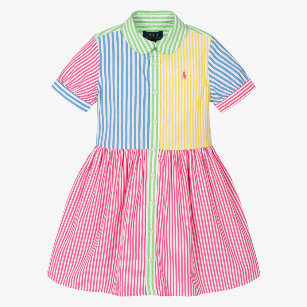 Ralph Lauren-Girls Vibrant Multi-Stripe Shirt Dress | Childrensalon Outlet
