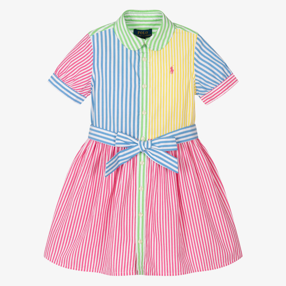 Ralph Lauren-Girls Vibrant Multi-Stripe Shirt Dress | Childrensalon Outlet