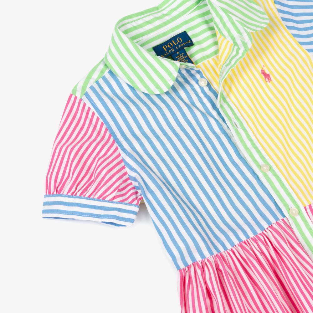 Ralph Lauren-Girls Vibrant Multi-Stripe Shirt Dress | Childrensalon Outlet
