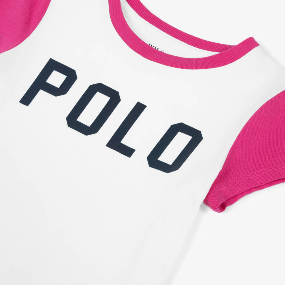 Ralph Lauren-Girls Vibrant Pink & White Tee | Childrensalon Outlet
