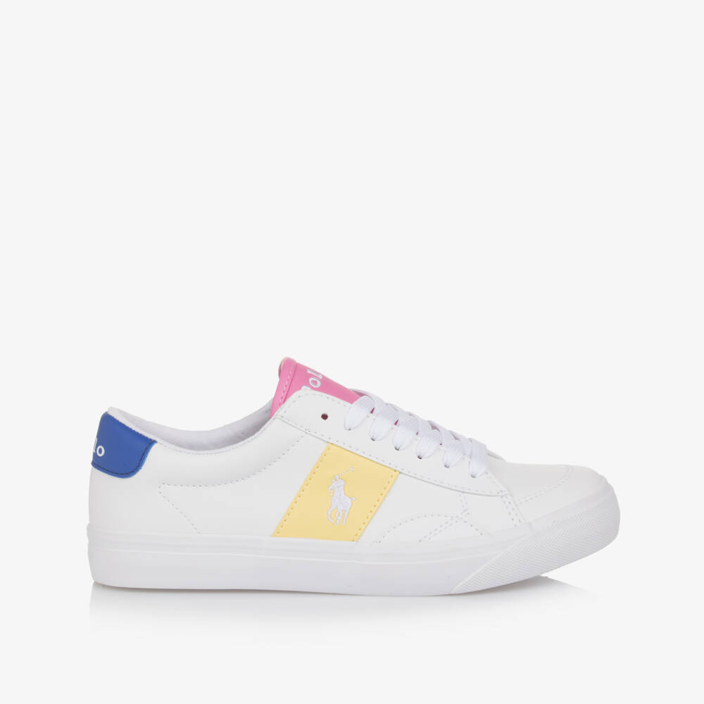 Ralph Lauren-Girls Vibrant Trim White Faux Trainers | Childrensalon Outlet