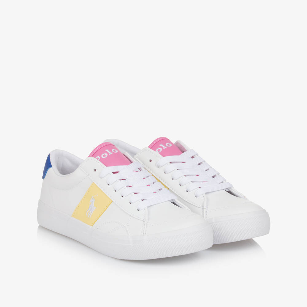 Ralph Lauren-حذاء رياضي أبيض للبنات بتفاصيل زاهية | Childrensalon Outlet