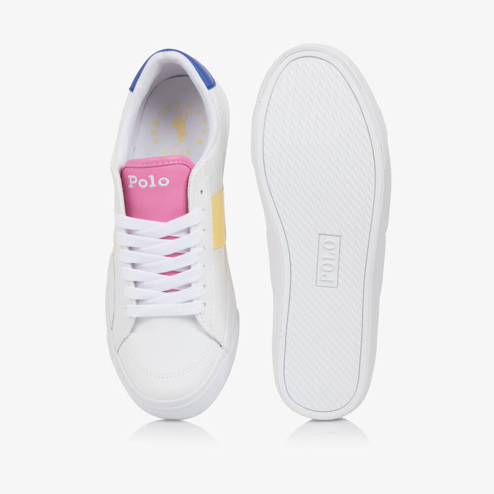 Ralph Lauren-Girls Vibrant Trim White Faux Trainers | Childrensalon Outlet