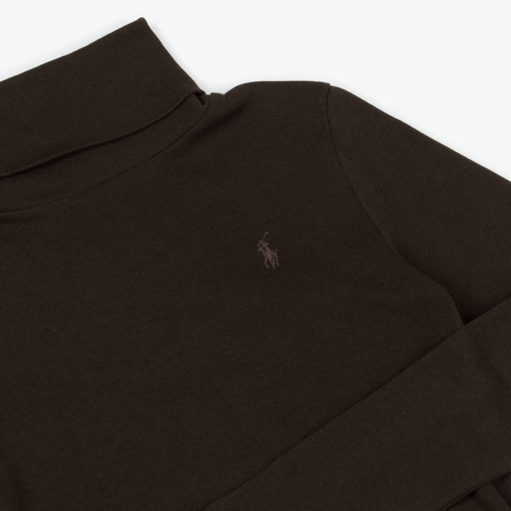 Ralph Lauren-Girls Walnut Brown Long-Sleeved Roll Neck Top | Childrensalon Outlet