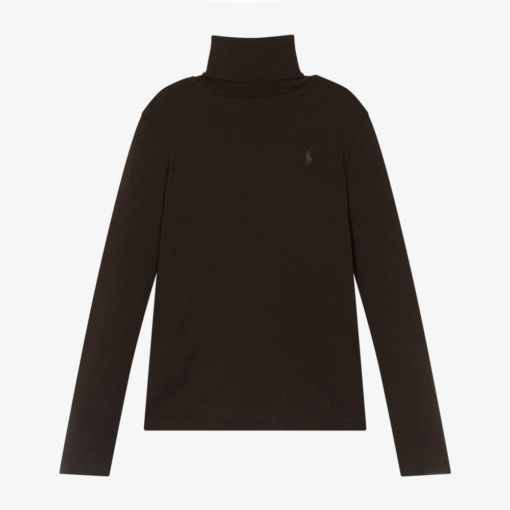 Ralph Lauren-Girls Walnut Brown Long-Sleeved Roll Neck Top | Childrensalon Outlet