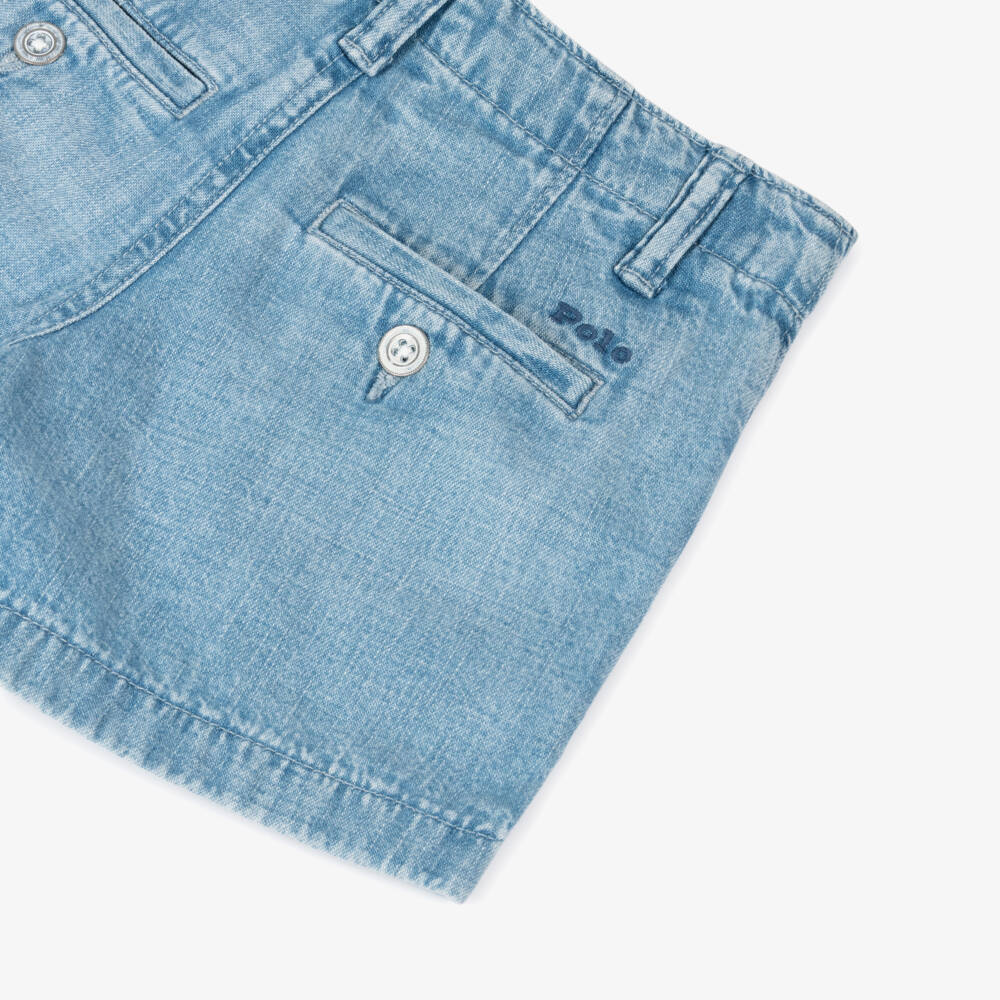 Ralph Lauren-Girls Washed Blue Denim Shorts | Childrensalon Outlet