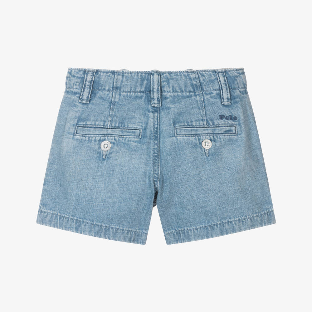 Ralph Lauren-Girls Washed Blue Denim Shorts | Childrensalon Outlet