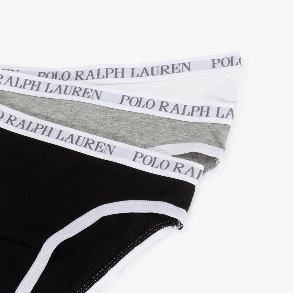 Ralph Lauren-Girls White & Black Cotton Knickers (3 Pack) | Childrensalon Outlet