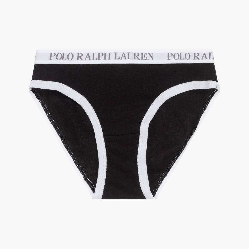 Ralph Lauren-Girls White & Black Cotton Knickers (3 Pack) | Childrensalon Outlet