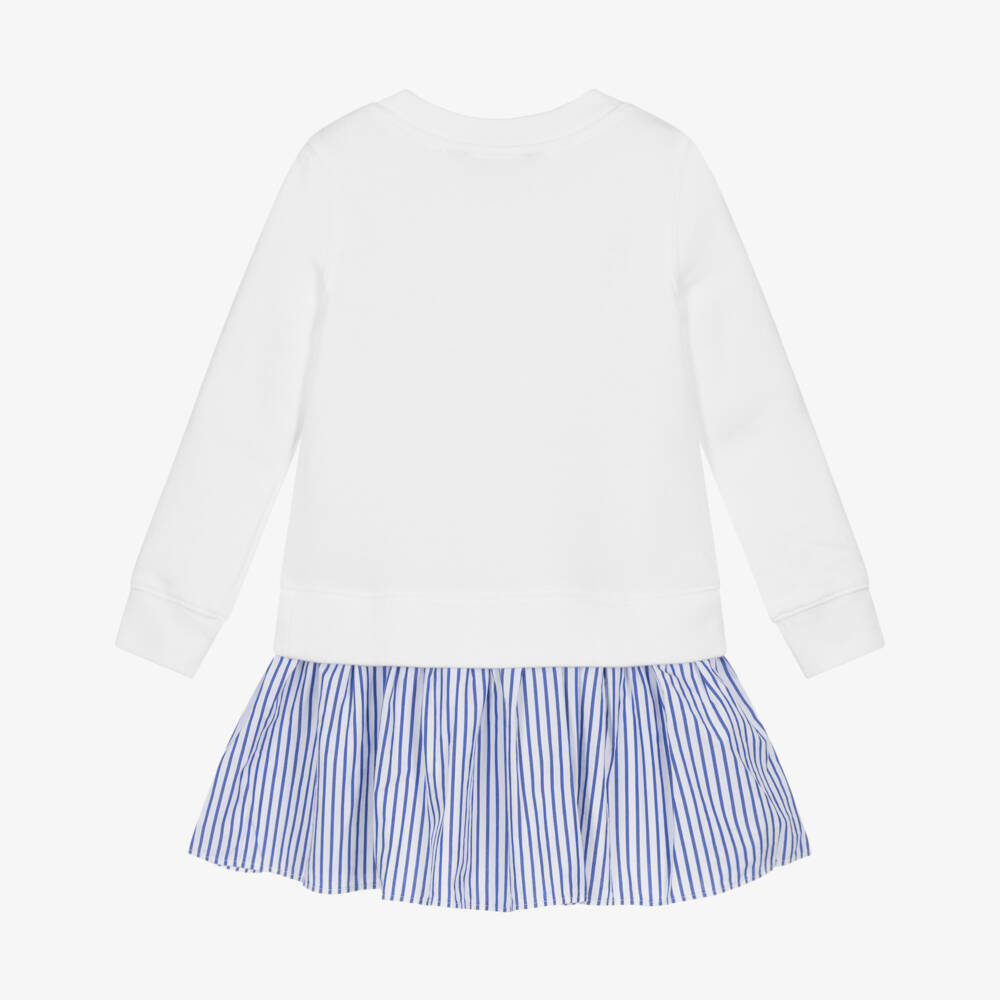 Ralph Lauren-Girls White & Blue Striped Dress with Polo Bear Logo | Childrensalon Outlet
