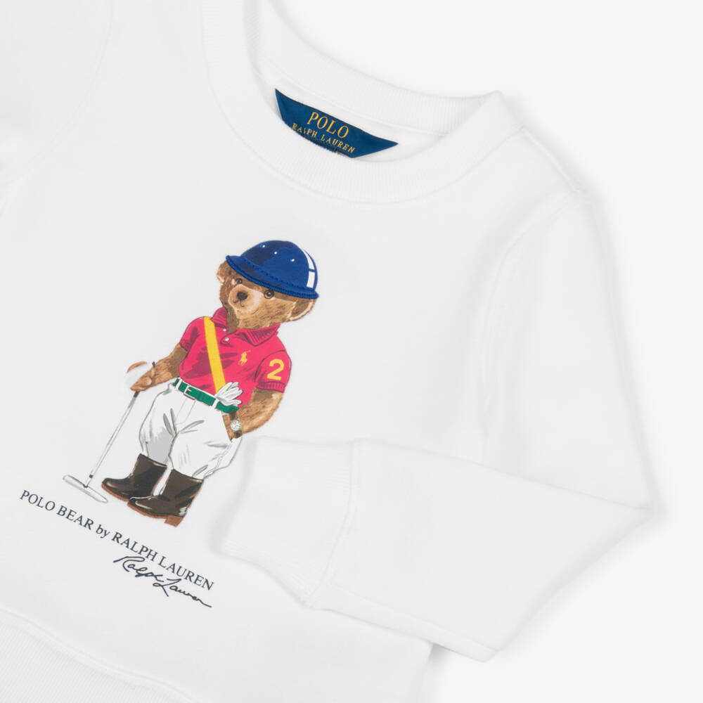 Ralph Lauren-Girls White & Blue Striped Dress with Polo Bear Logo | Childrensalon Outlet