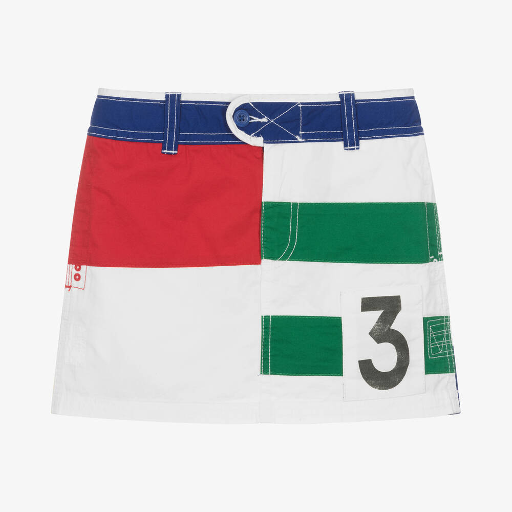 Polo Ralph Lauren-تنورة قطن لون أبيض بألوان بلوك | Childrensalon Outlet
