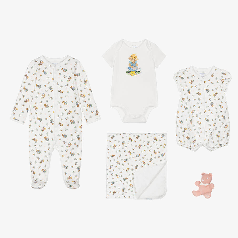 Ralph Lauren - Girls White Cotton Babysuit Gift Set | Childrensalon