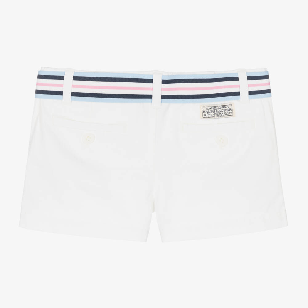Ralph Lauren-Girls White Cotton Chino Shorts | Childrensalon Outlet