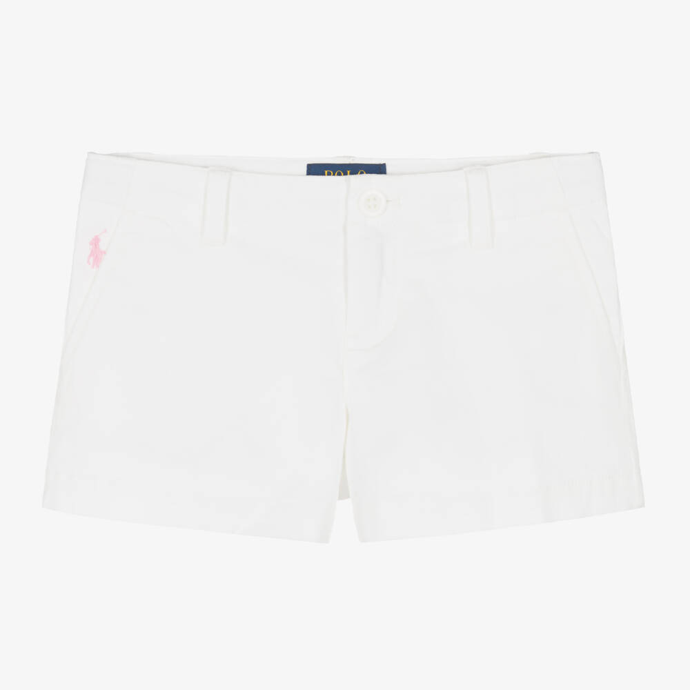 Ralph Lauren-Girls White Cotton Chino Shorts | Childrensalon Outlet