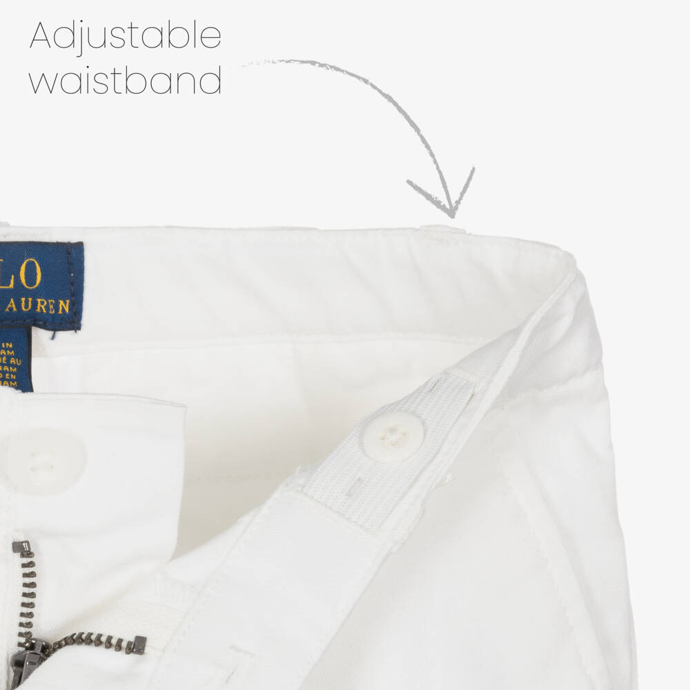 Ralph Lauren-Girls White Cotton Chino Shorts | Childrensalon Outlet