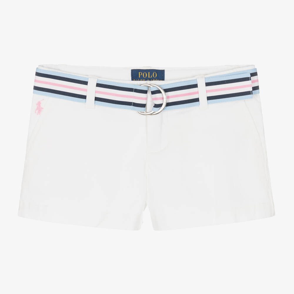 Ralph Lauren Girls White Cotton Chino Shorts Childrensalon Outlet