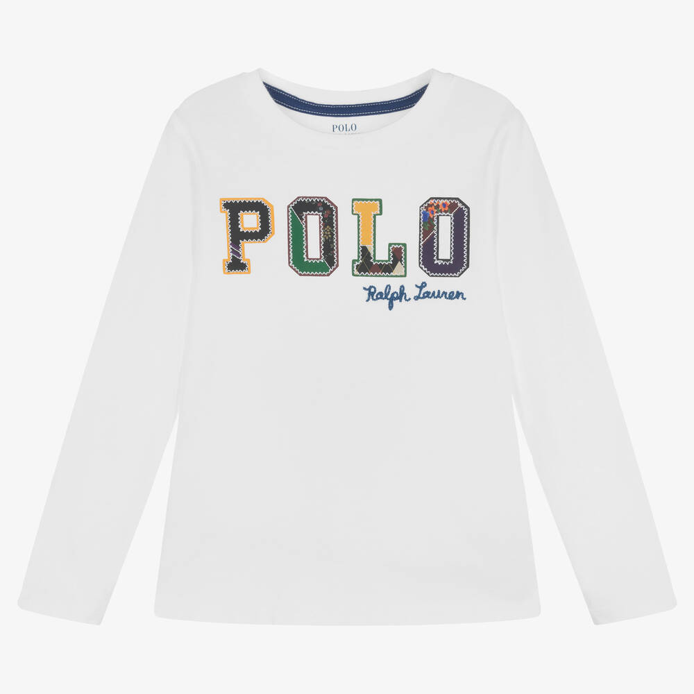 Ralph Lauren - Girls White Cotton Jersey Top | Childrensalon