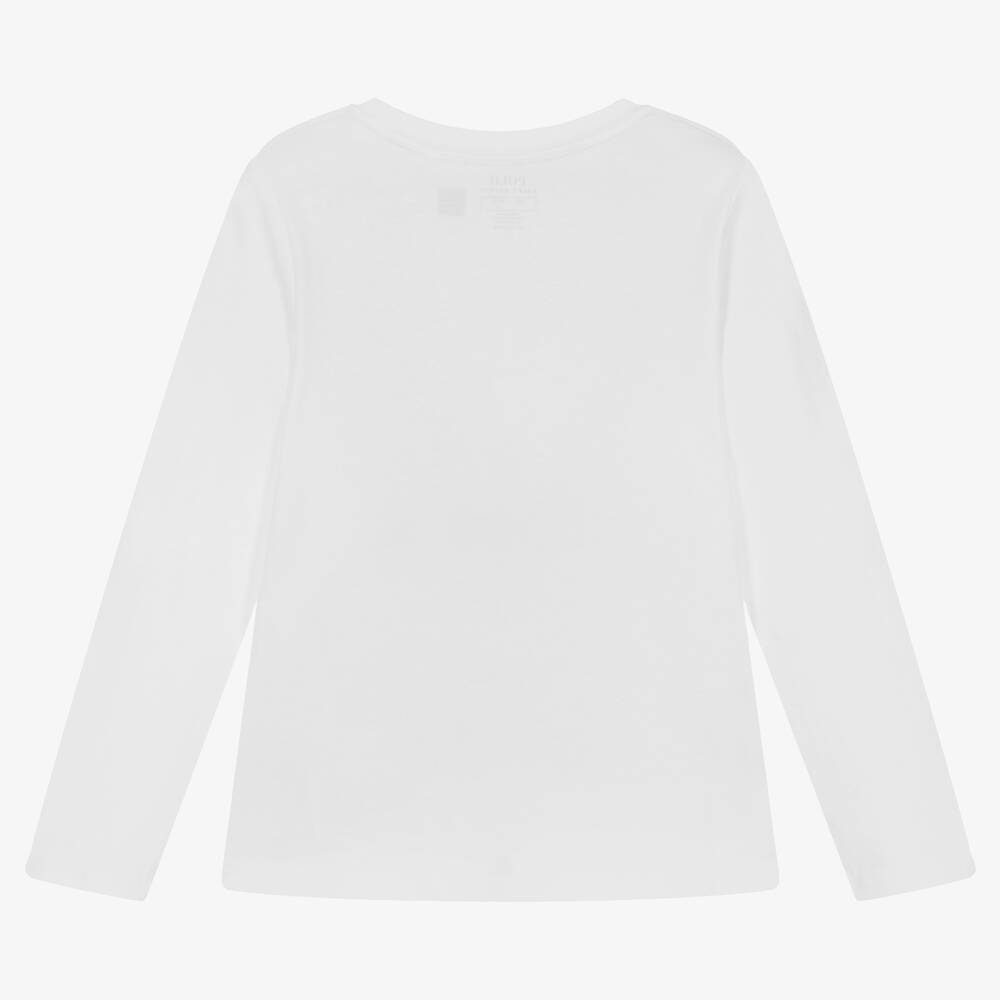 Ralph Lauren-توب قطن جيرسي لون أبيض للبنات | Childrensalon Outlet