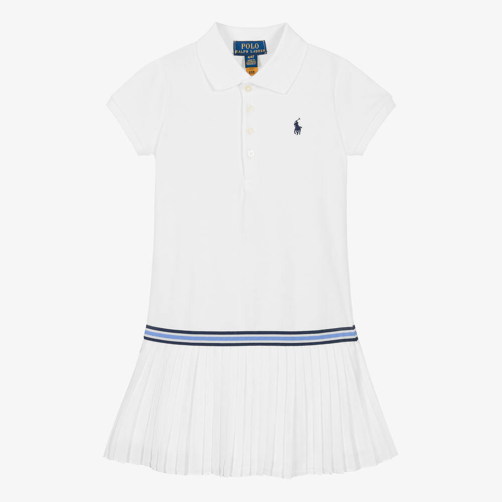 Polo Ralph Lauren - Girls White Cotton Logo Polo Dress | Childrensalon
