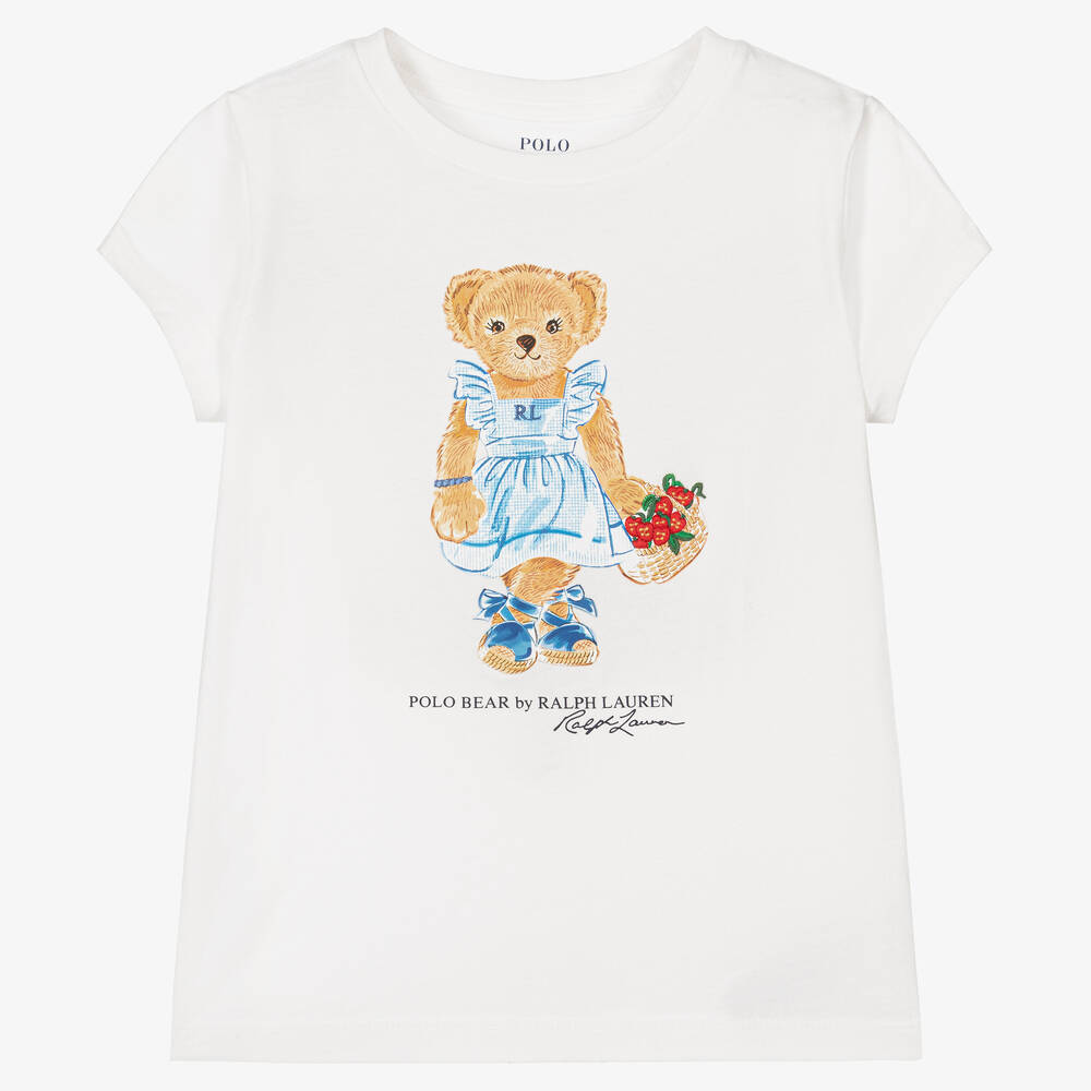 Ralph Lauren - T-shirt blanc en coton Polo Bear fille | Childrensalon