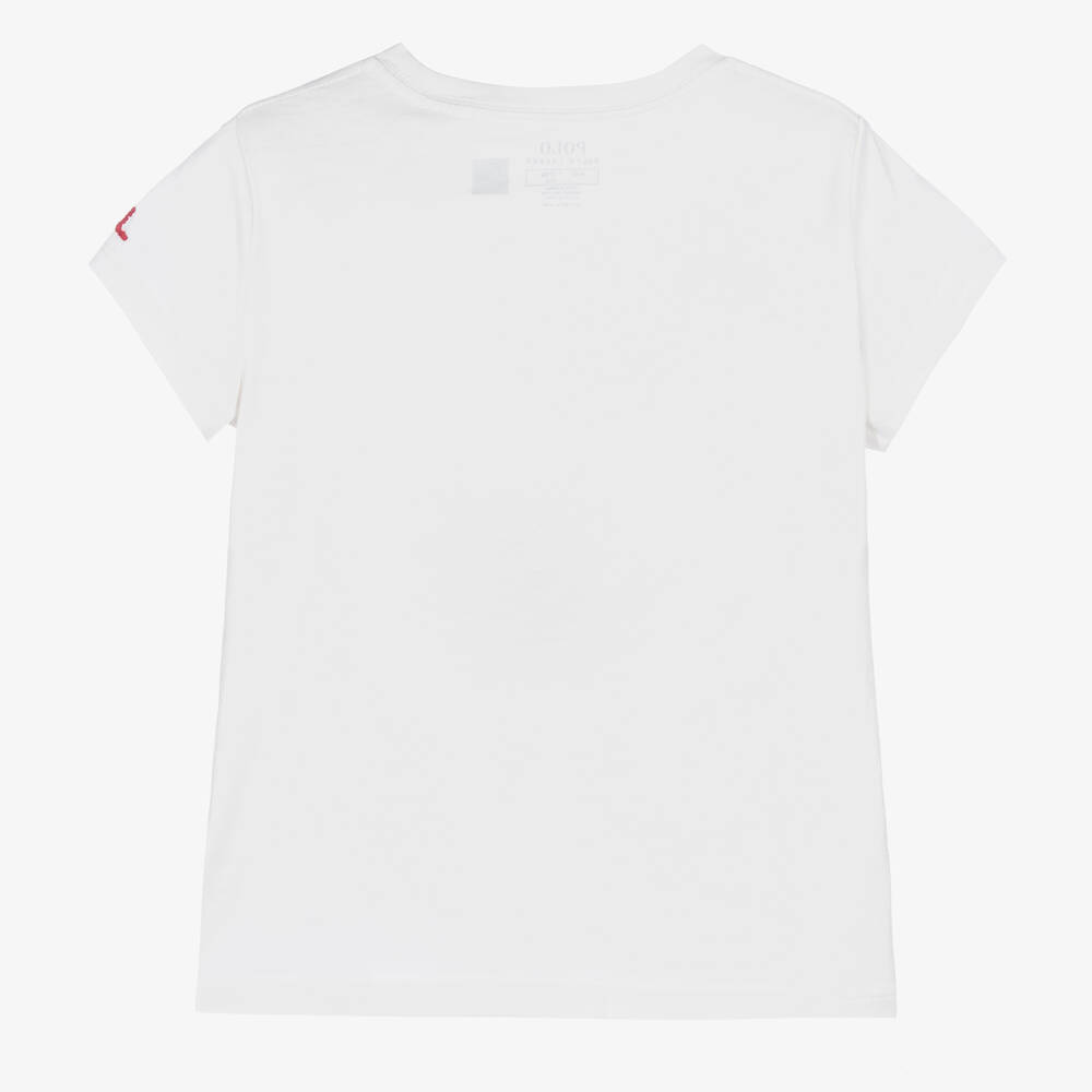 Ralph Lauren-تيشيرت قطن لون أبيض للبنات | Childrensalon Outlet