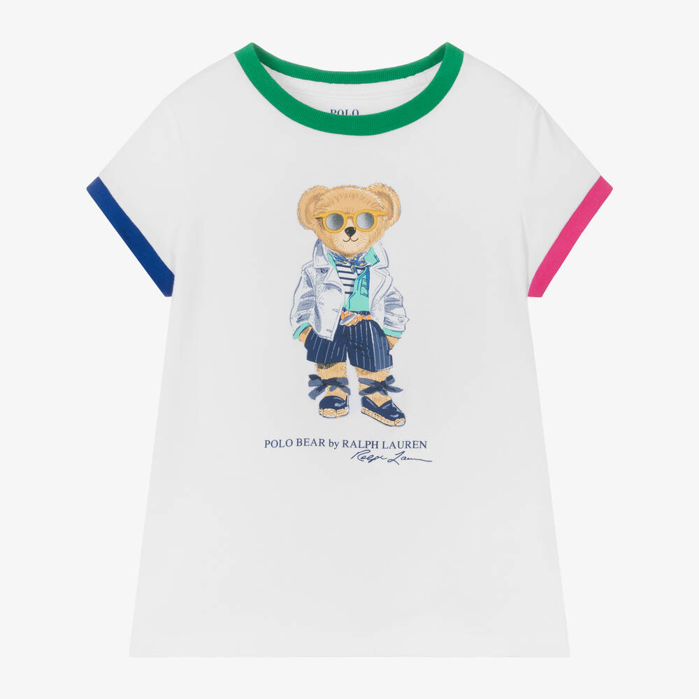 Ralph Lauren-Girls White Cotton Polo Bear T-Shirt | Childrensalon Outlet