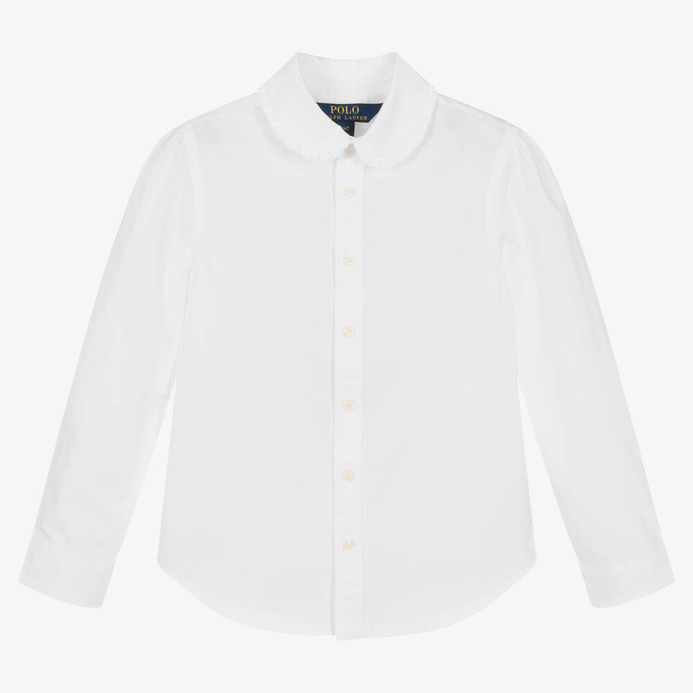 Ralph Lauren - قميص قطن لون أبيض للبنات | Childrensalon