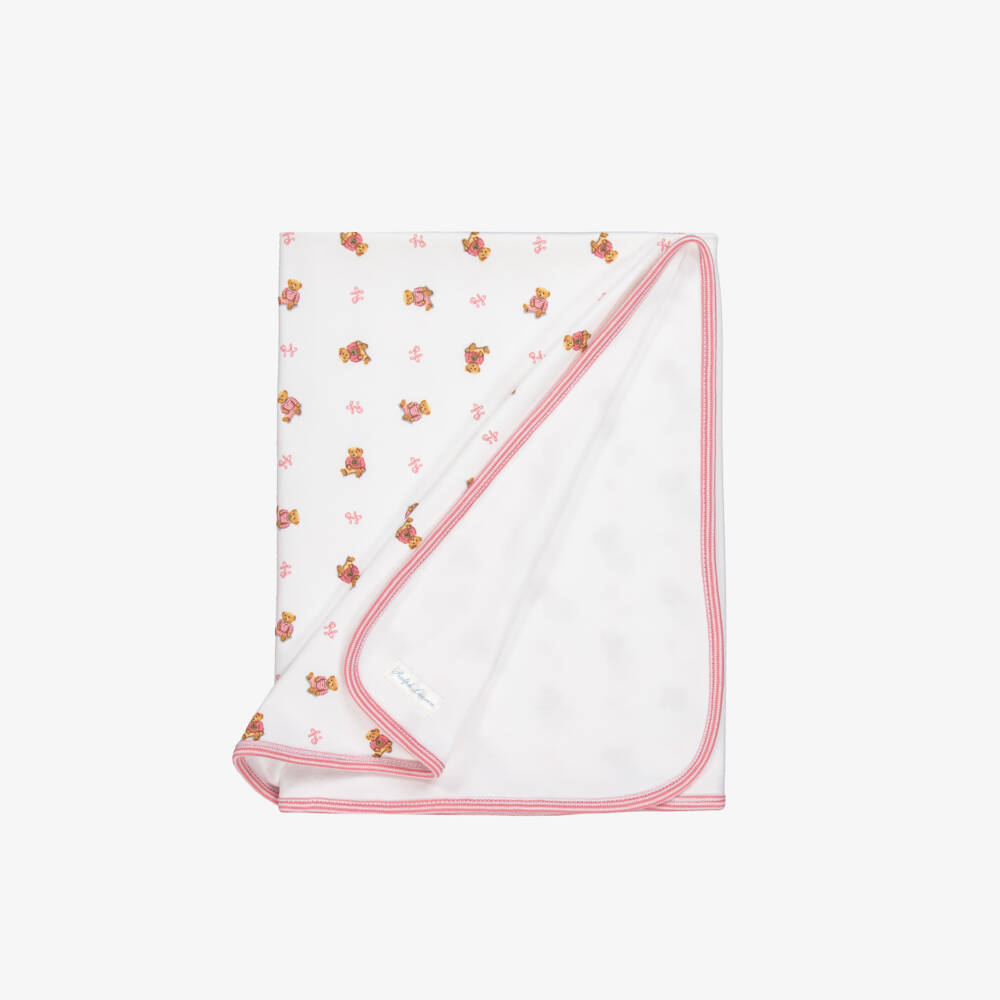 Ralph Lauren-Girls White Cotton Snuggle Blanket | Childrensalon Outlet