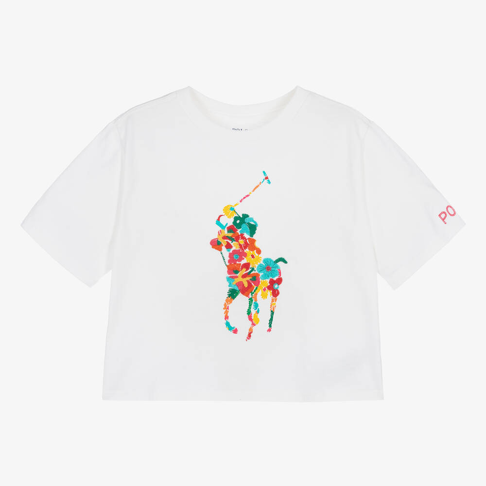 Ralph Lauren - Белая хлопковая футболка для девочек | Childrensalon