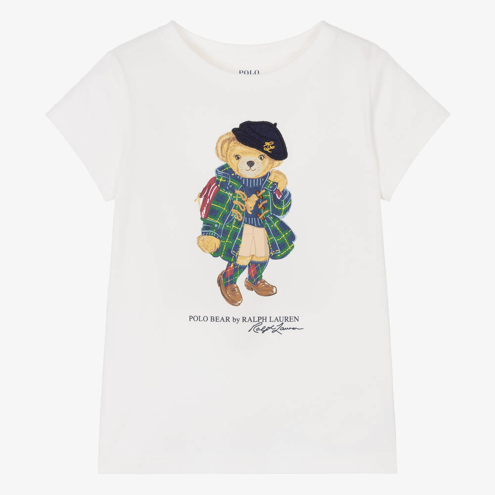 Ralph Lauren - T-shirt blanc en coton fille | Childrensalon
