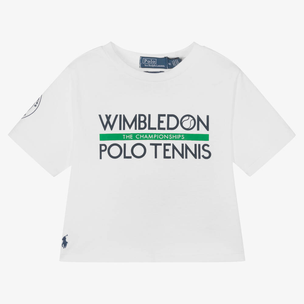 Polo Ralph Lauren-تيشيرت ويمبلدون قطن جيرسي لون أبيض للبنات | Childrensalon Outlet