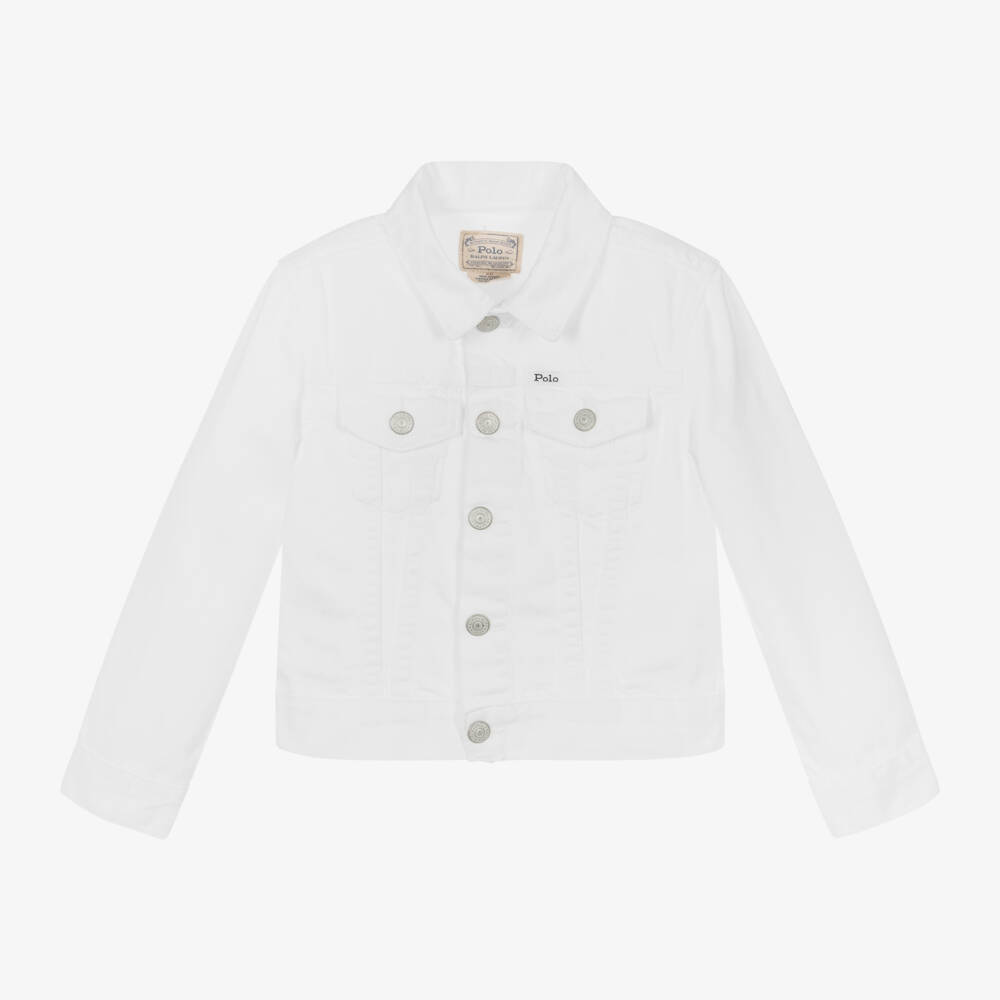 Ralph Lauren-Girls White Denim Patch Pocket Jacket | Childrensalon Outlet