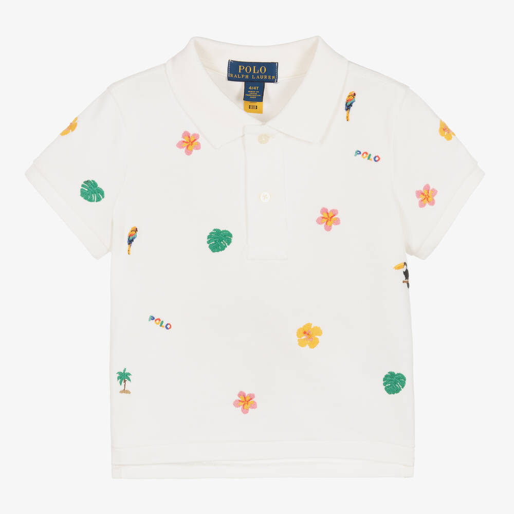 Ralph Lauren - Polo blanc brodé en coton fille | Childrensalon