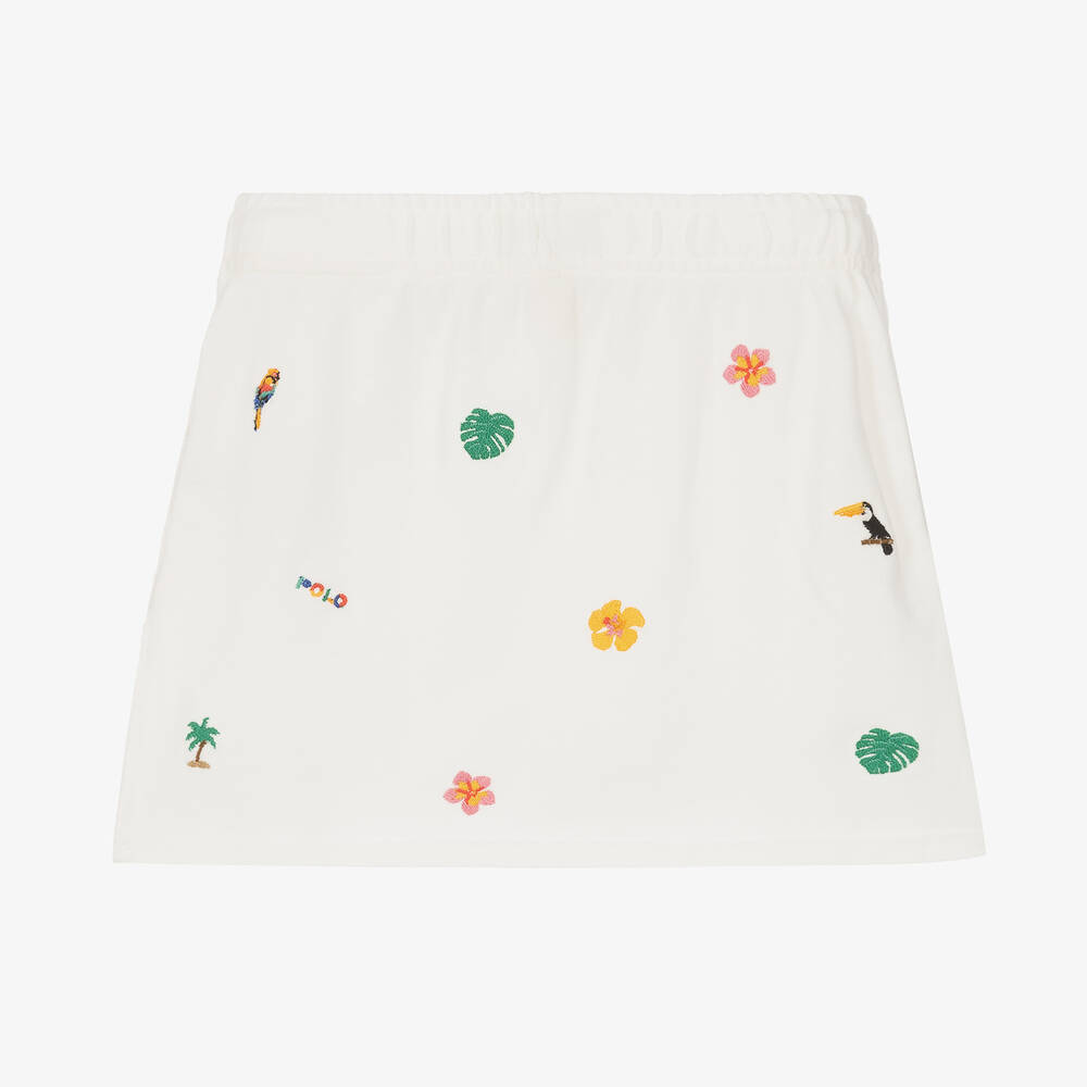 رالف لورين-تنورة قطن بيكيه مطرزة لون أبيض | Childrensalon Outlet