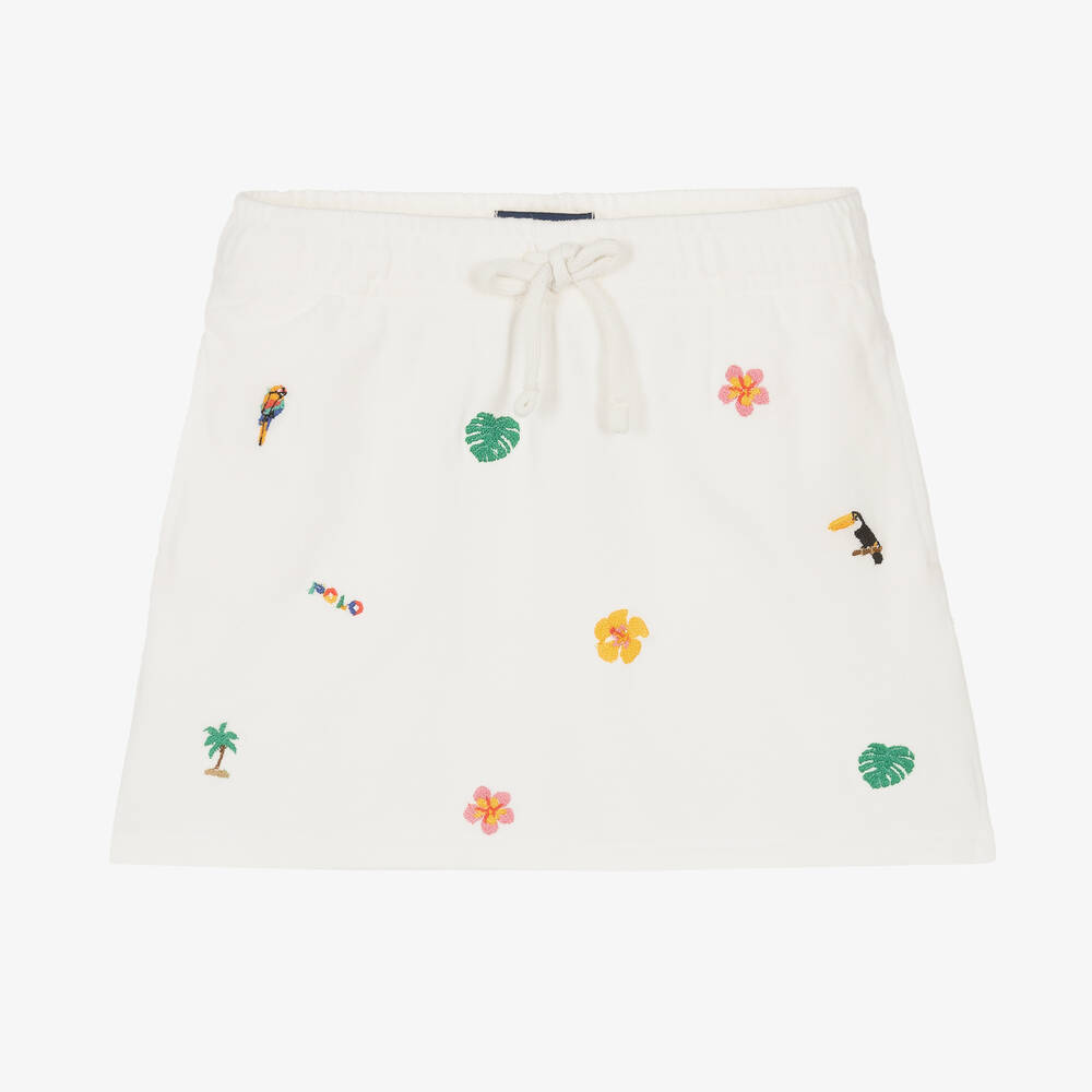 Ralph Lauren - Girls White Embroidered Cotton Skirt | Childrensalon