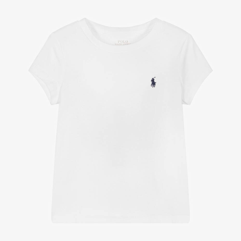 Ralph Lauren-Girls White Embroidered Pony Cotton T-Shirt | Childrensalon Outlet