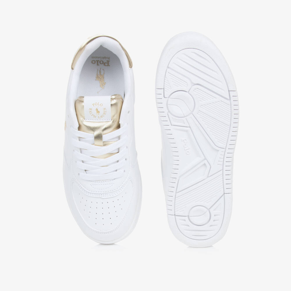 Ralph Lauren-Girls White Gold Trim Trainers | Childrensalon Outlet