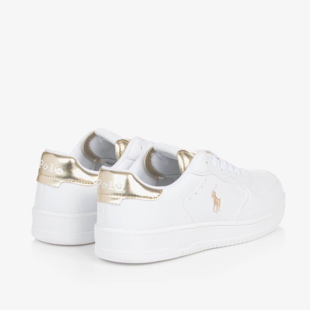 Ralph Lauren-Girls White Gold Trim Trainers | Childrensalon Outlet