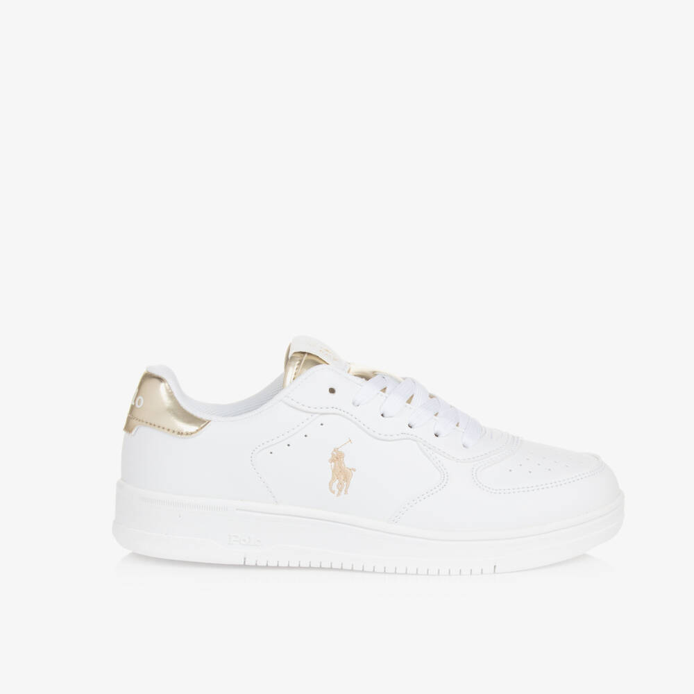 Ralph Lauren-Girls White Gold Trim Trainers | Childrensalon Outlet