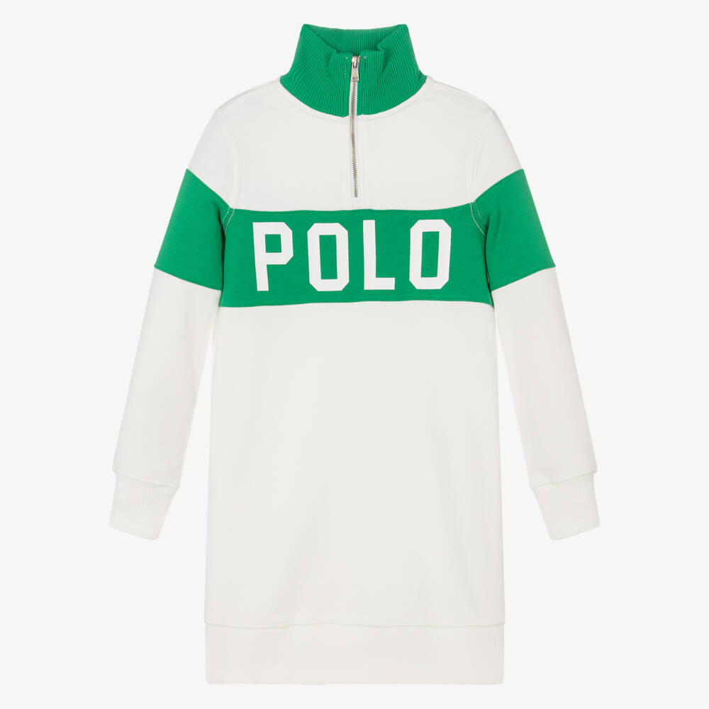 Ralph Lauren-فستان رياضي أبيض وأخضر بسحاب للبنات | Childrensalon Outlet