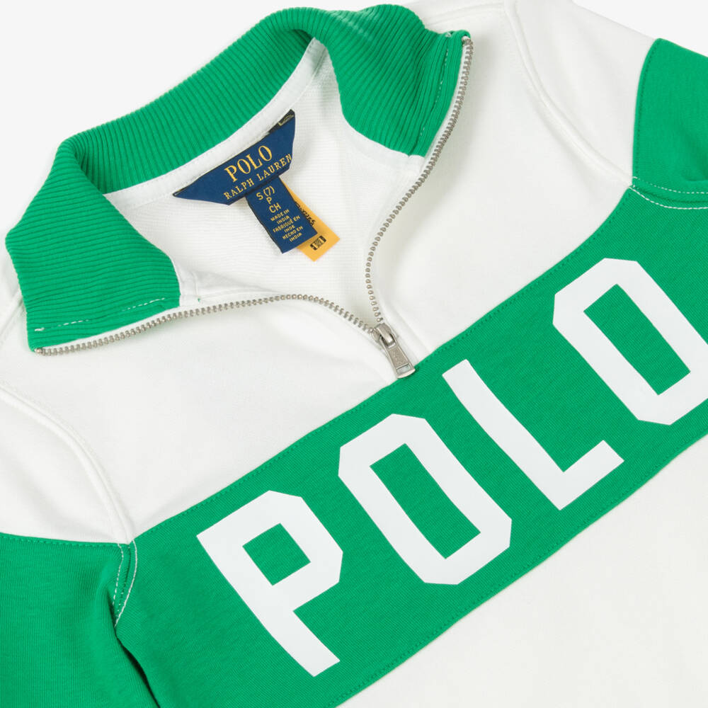Ralph Lauren-Girls White & Green Sporty Zip Dress | Childrensalon Outlet
