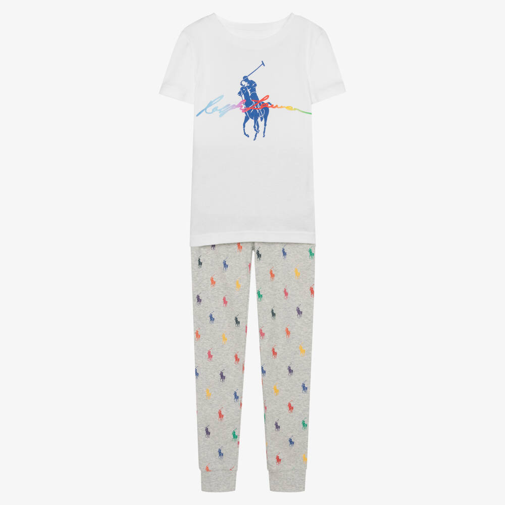 Polo Ralph Lauren - Бело-серая пижама для девочек | Childrensalon