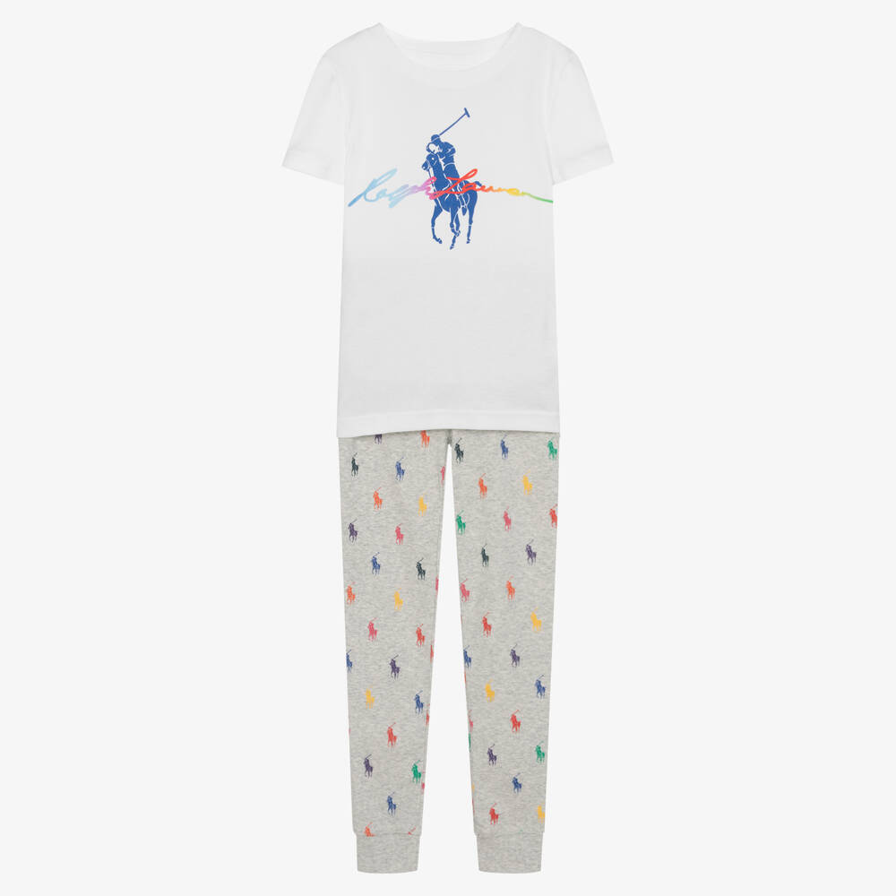 Polo Ralph Lauren - Girls White & Grey Pyjamas | Childrensalon