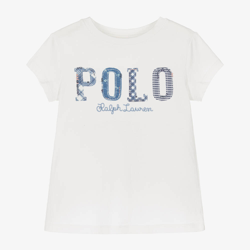 Ralph Lauren-Girls White Jersey Logo Top | Childrensalon Outlet