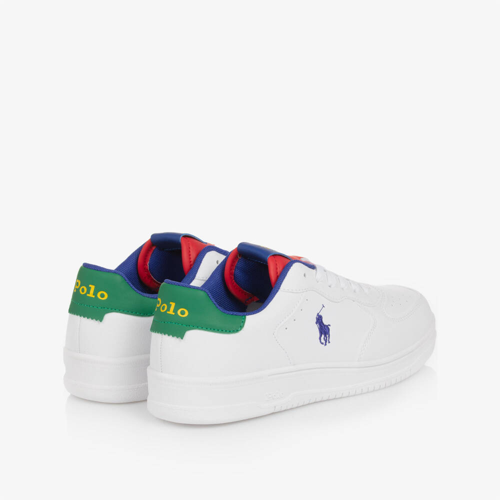 Ralph Lauren-Girls White Leather Look Logo Sneakers | Childrensalon Outlet